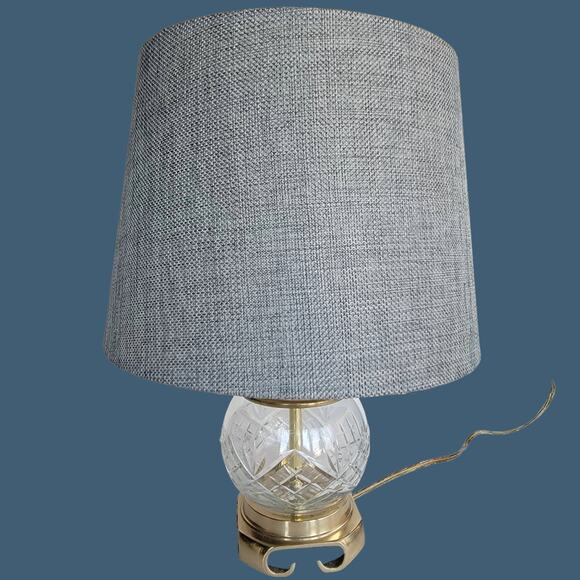 Vintage 1990s Cut Crystal and Brass Boudoir Lamp with Grey Shade - Picture 2 of 7